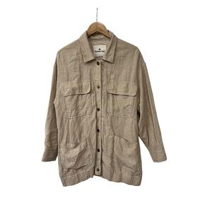 The Normal Brand Oversized Camp Shacket Jacket Linen Blend Tan Beige Women's L